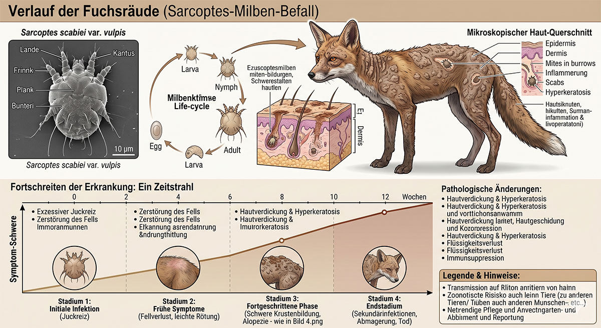 Infografik zum Ablauf einer Räudeinfektion